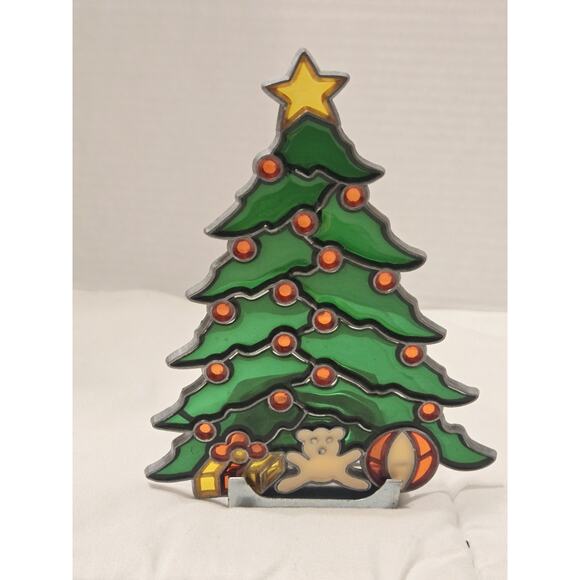 Tiffany Style Glo Candle Stained Glass Christmas Tree Candle Holder W Box Decor - Picture 1 of 7